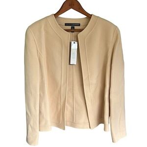 NWT Linda Allard Ellen Tracy Beige Wool Blazer Size 14 Collarless Open Front